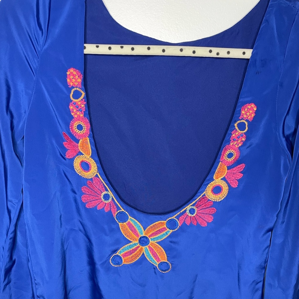 Judith March low-back blue silk dress